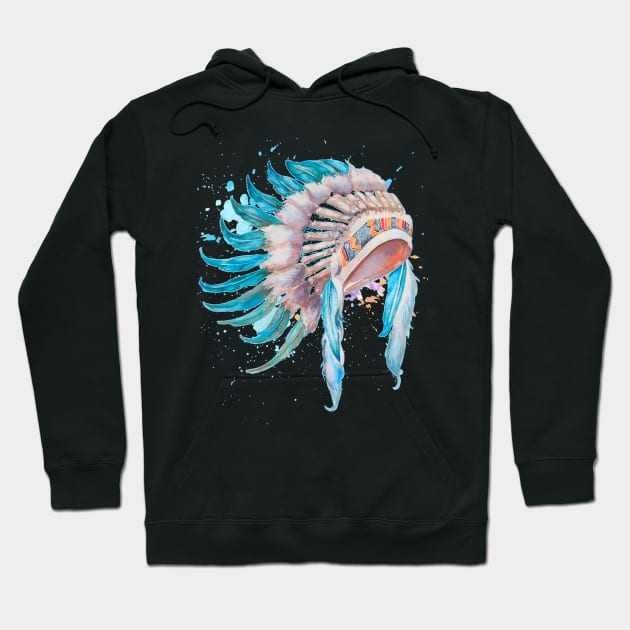 Native American Indian Chief Headdress Watercolor Art Hoodie by Irene Koh Studio